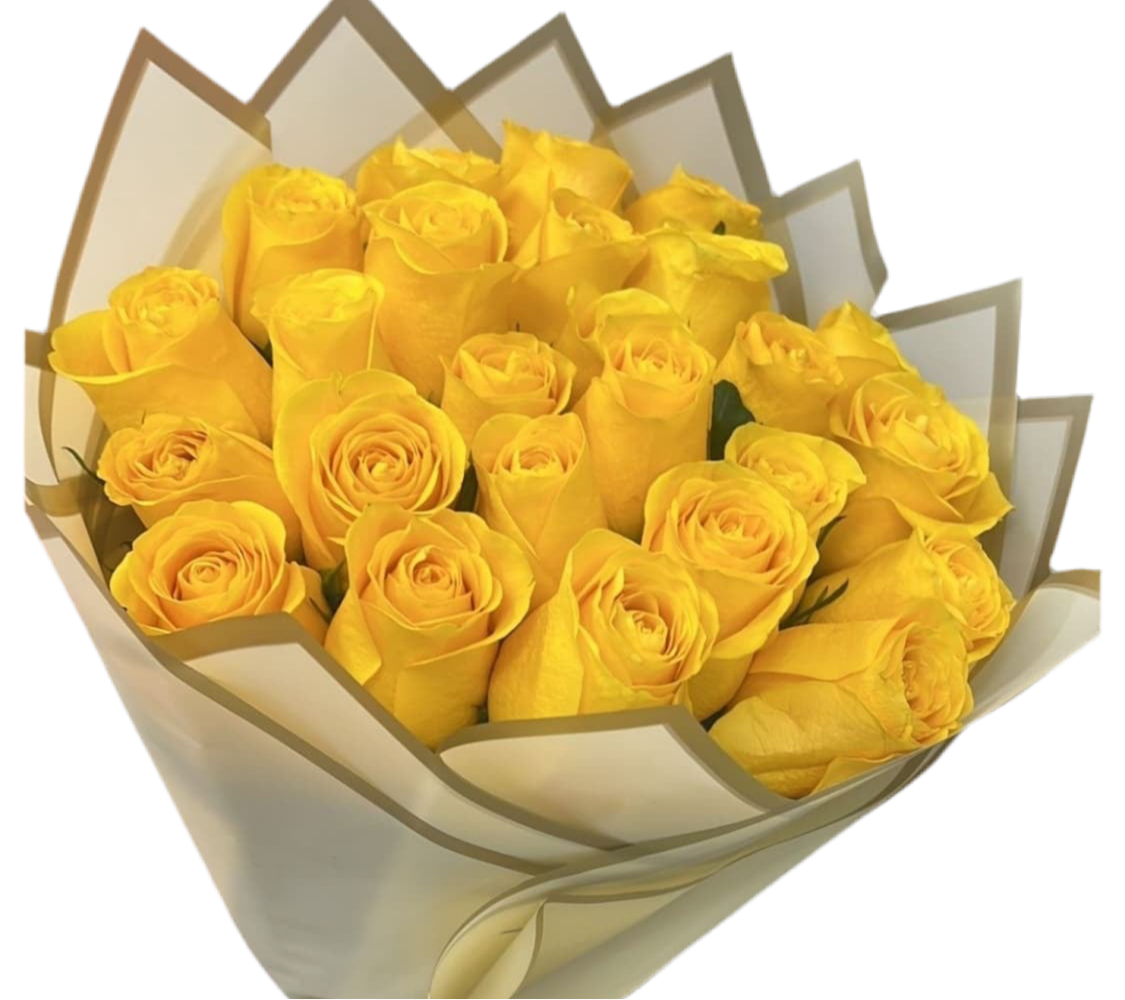 24 Rosas Amarillas Miami - Ramo de Rosas Tallo Largo Entrega Mismo Día Doral