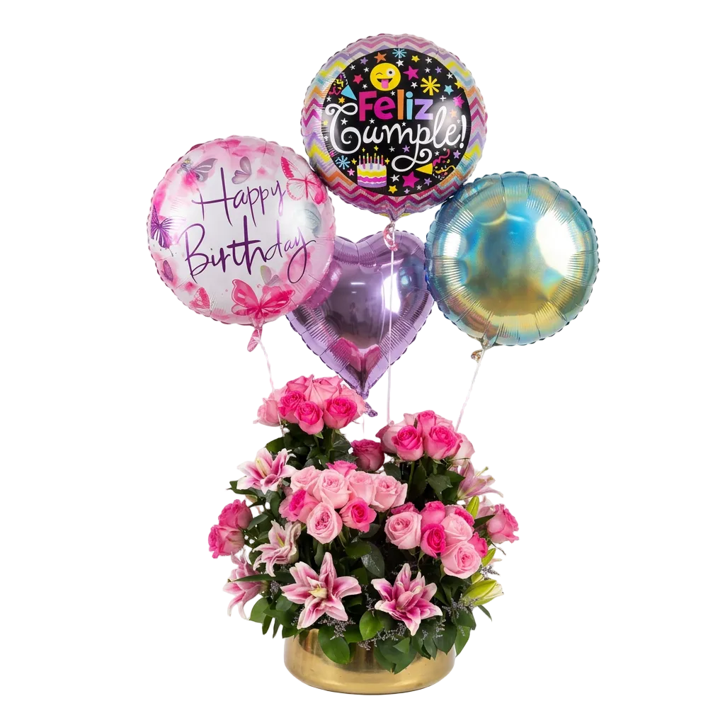 En BouquetsFlowers.com tenemos Hermoso arreglo floral de cumpleaños con rosas rojas y rosadas frescas, diseñado especialmente para entrega inmediata en Miami, Doral y áreas cercanas de Florida. Este elegante bouquet combina rosas premium de colores vibrantes con flores complementarias blancas y follaje verde exuberante, creando una composición sofisticada perfecta para celebrar momentos especiales.
