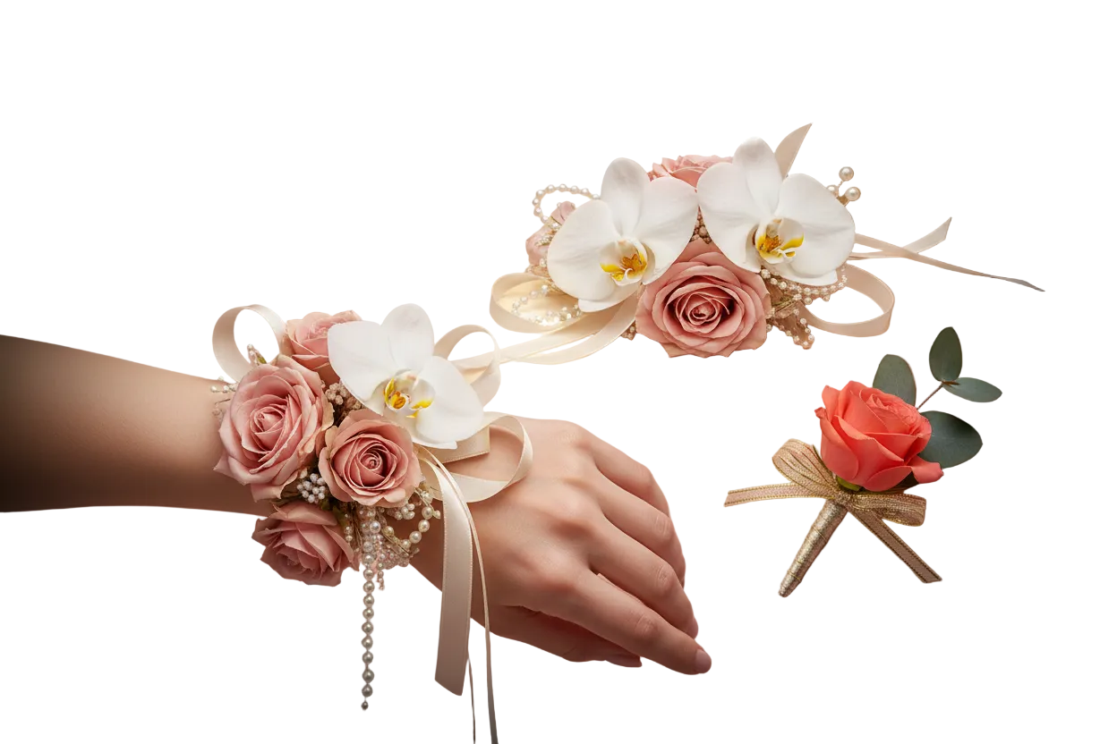 Looking for corsage and boutonniere near me in Miami?
Corsage and boutonniere
with fresh premium flowers and designed to perfectly match prom dresses, tuxedos, weddings, and special events