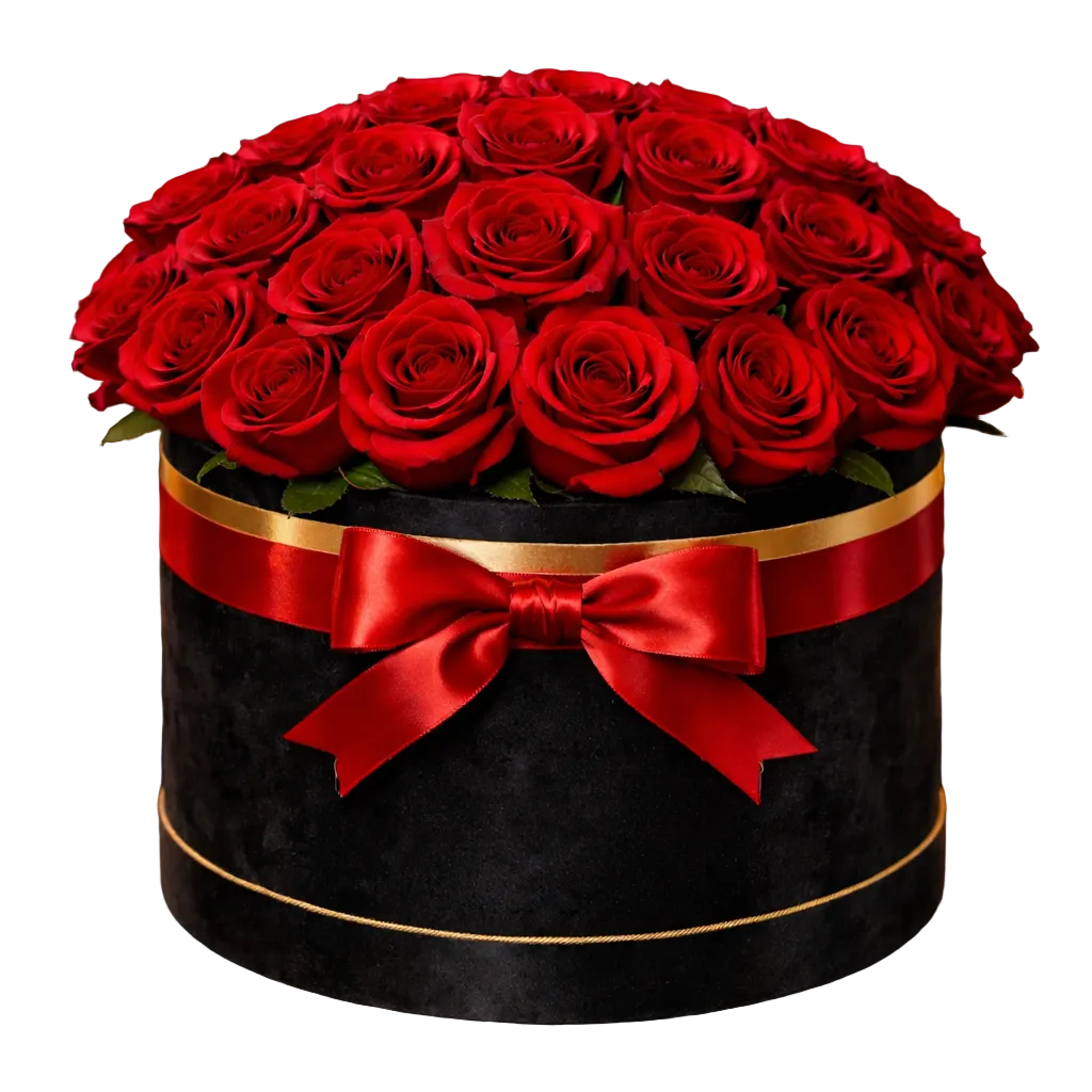 Caja de Rosas Rojas de Lujo en Cilindro Negro | Arreglo Floral Elegante para San Valentín