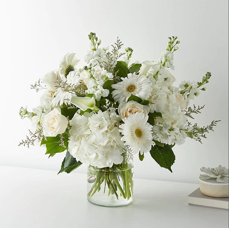 White Roses Hydrangeas Premium In Bouquet And Vase, Special Rose Bouquets And Arrangements, Rose Delivery, Anniversary Flowers & Gifts, Romantic Flowers & Gifts, Mother´s Day, Valentine’s Day. Bouquets Flowers in Coral Gables, Miami, Delivery Flowers, Florist in Coral Gables.