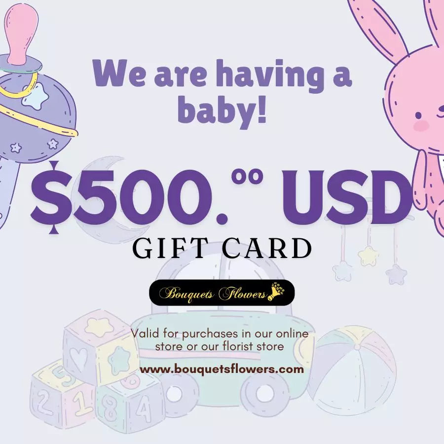 New baby gift card, redeem them for premium products from our luxurious store and give the gift of choice, our gift cards have values of: $500,oo USD