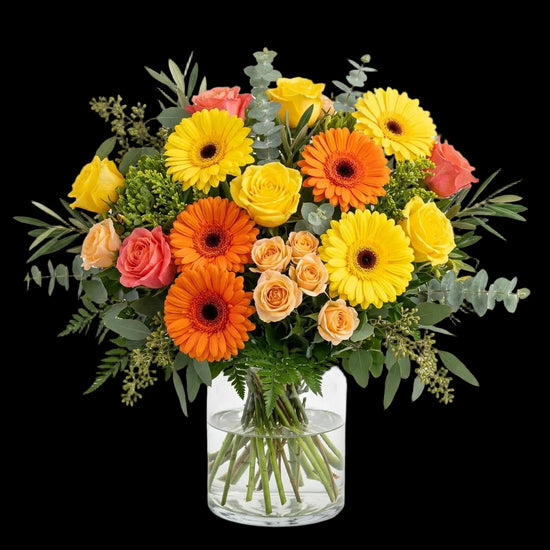 Miami Sunshine Birthday – Gerbera Daisy & Rose Arrangement
