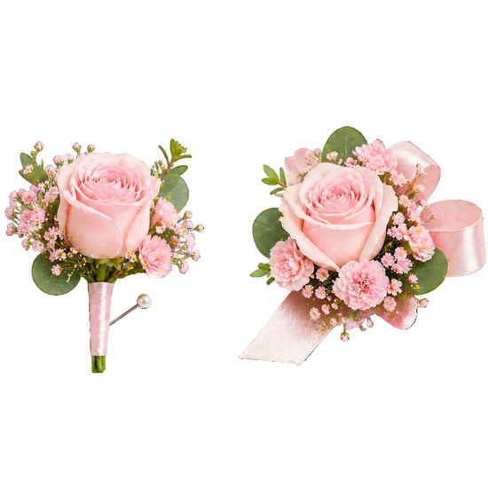 Pastel Pink Rose Boutonniere & Corsage Set – Prom Flowers Miami Same Day Delivery