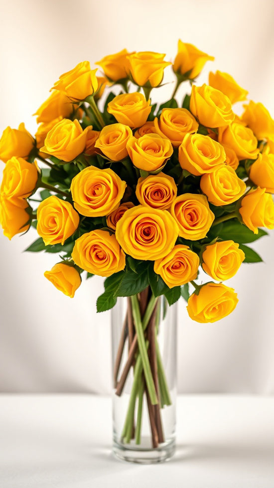 Jarrón de rosas del sol