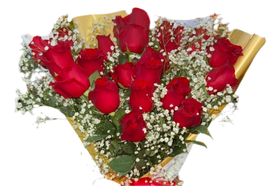 24 Rosas Rojas con Gypsophila Miami - Ramo Romántico Entrega Mismo Día Doral