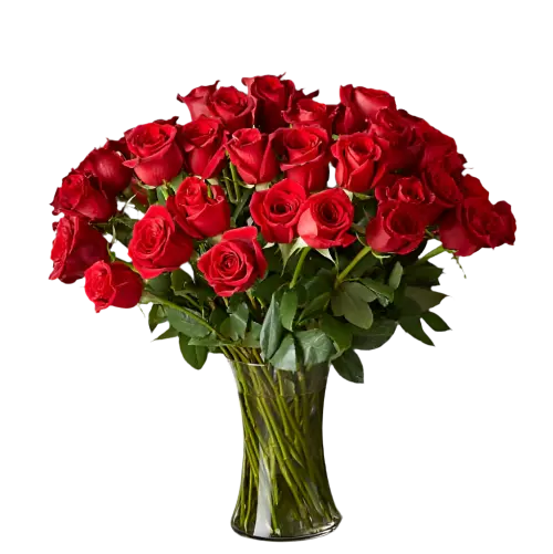 Make a grand romantic gesture or surprise your sweetheart with these magnificent roses! Send 50 long stem red roses with a clear glass vase. Bouquets Flowers Miami, delivery