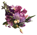 Ramo de celebración de rosas moradas y tulipanes