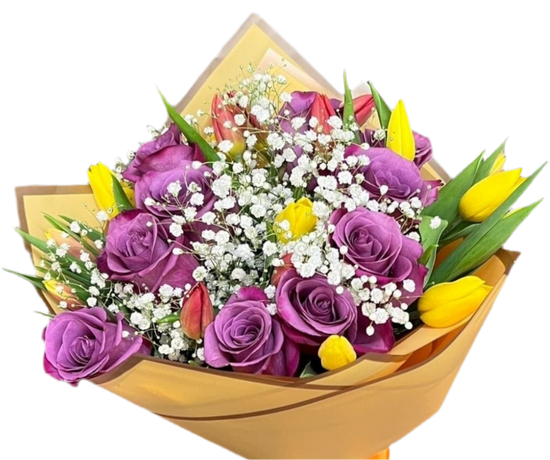 Congratulations Purple Rose & Tulip Celebration Bouquet