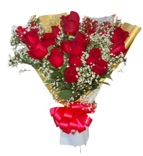 24 Rosas Rojas con Gypsophila Miami - Ramo Romántico Entrega Mismo Día Doral
