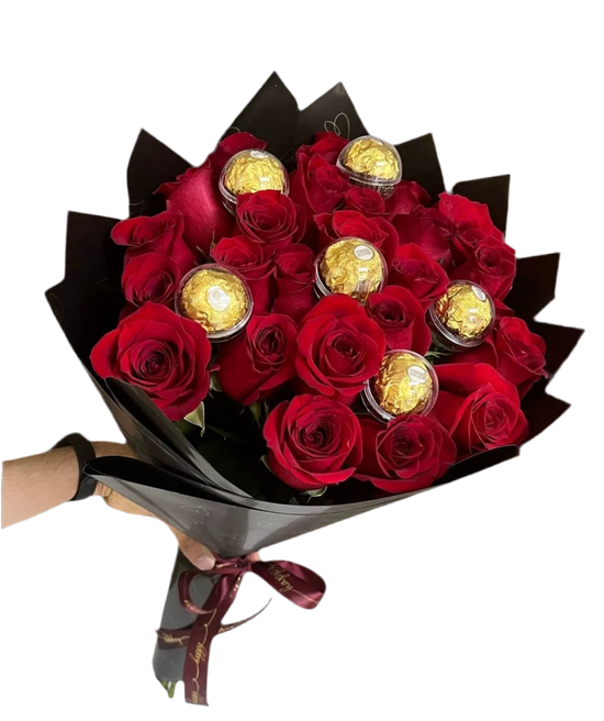 Bouquet Rosas Rojas con Chocolates – Regalo Romántico en Doral FL