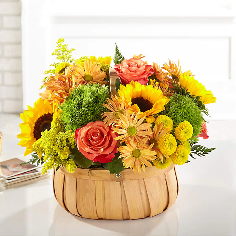 Sunflower Basket for Harvest, Special Flowers In Box, Flowers And Gift For Any Occasion. Small