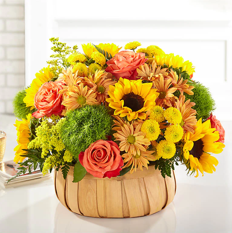 Sunflower Basket for Harvest, Special Flowers In Box, Flowers And Gift For Any Occasion. Standard