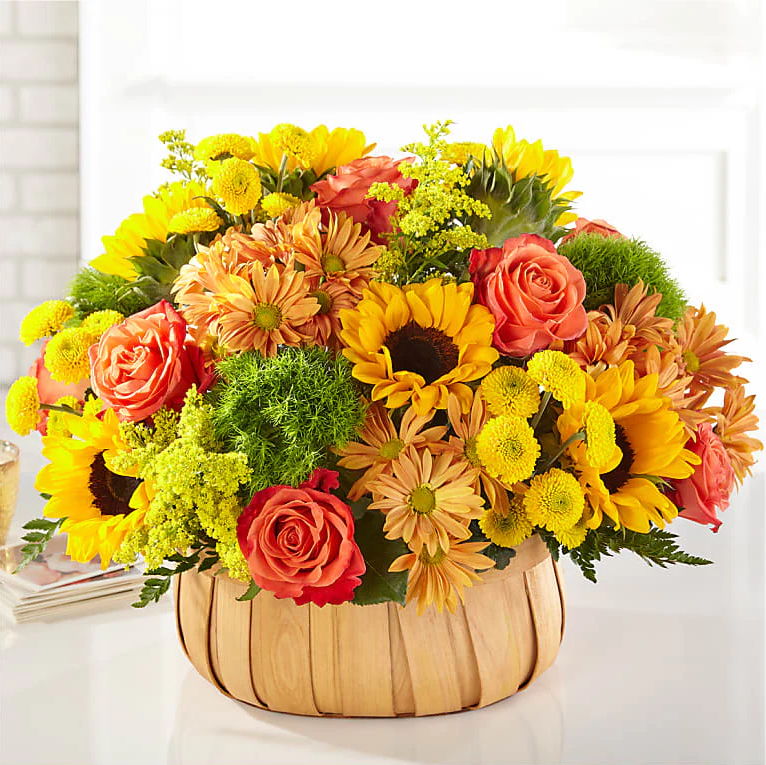 Sunflower Basket for Harvest, Special Flowers In Box, Flowers And Gift For Any Occasion. Medium