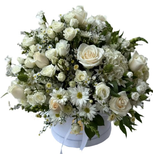Caja de Rosas Blancas Premium Miami - Arreglo Floral Elegante Entrega Mismo Día Doral