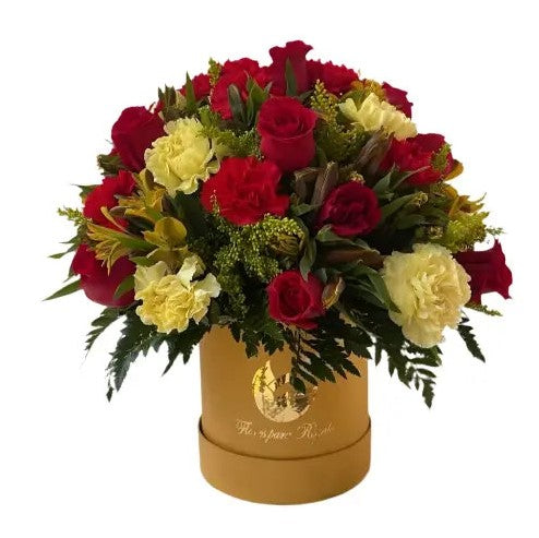 Pasión Dorada - Caja de Flores Premium con Tonos Dorados y Elegantes 