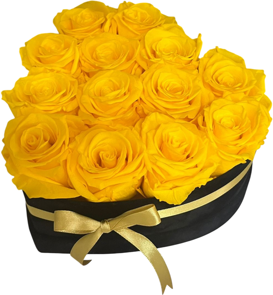 Caja Corazón Rosas Amarillas Preservadas Miami - Arreglo Eterno Primavera Entrega Mismo Día Doral