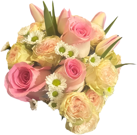 Ramo de celebración de rosas y tulipanes