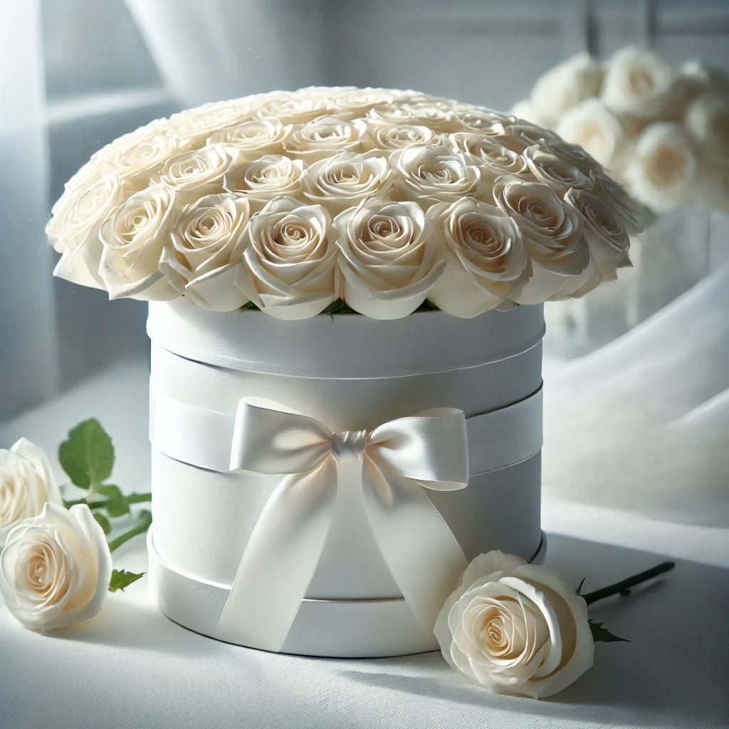 Caja de rosas blancas
