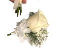Boutonnière y pulsera de rosa blanca