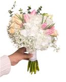 A bouquet of white roses and lilies that symbolizes pure and eternal love. Available at BouquetsFlowers.com and delivered to your doorstep in Miami.