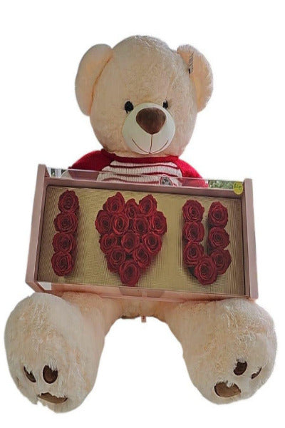 Discover our luxury preserved roses paired with giant teddy bears in Miami, the perfect combination for unforgettable gifts. Designed with long lasting roses that maintain their beauty for months, these elegant arrangements are ideal for romantic surprises, birthdays, and special celebrations.

Available for same-day delivery in Miami and Doral, our preserved rose boxes with teddy bears create a unique and meaningful experience, combining timeless flowers with a soft, oversized gift that makes every moment 