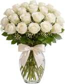 Jarrón luxury con rosas blancas naturales Susurro de Paz - Luxury flowers Miami - Miami florist premium white roses arrangement - Doral business luxury bouquets - Flowers that impress - Luxury gifts Miami