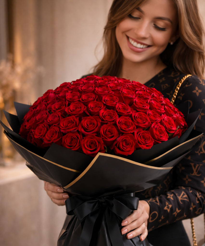 Luxury 100 Red Roses – Signature Rose Arrangement in Miami
