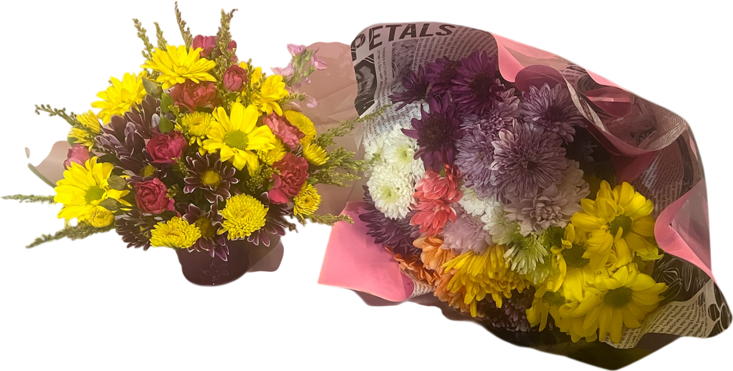 Margaritas, claveles y pompones frescos para celebrar los pequeños logros. ¡Pide ahora en BouquetsFlowers.com para entrega en Miami!