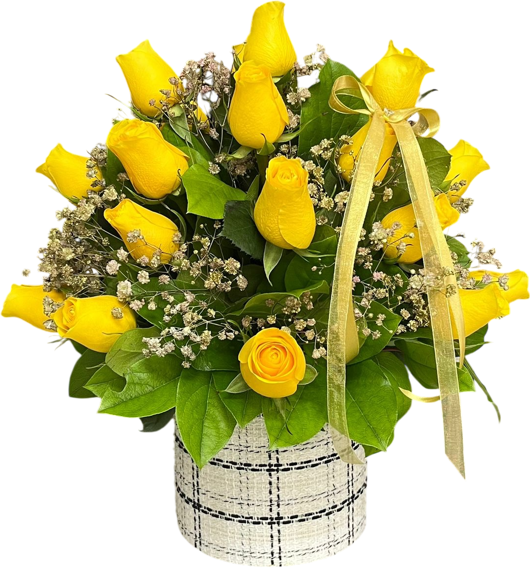 Rosas amarillas premium en caja elegante Miami. Compra flores amarillas frescas con entrega mismo día. Florería #1 en Miami, Doral, Brickell