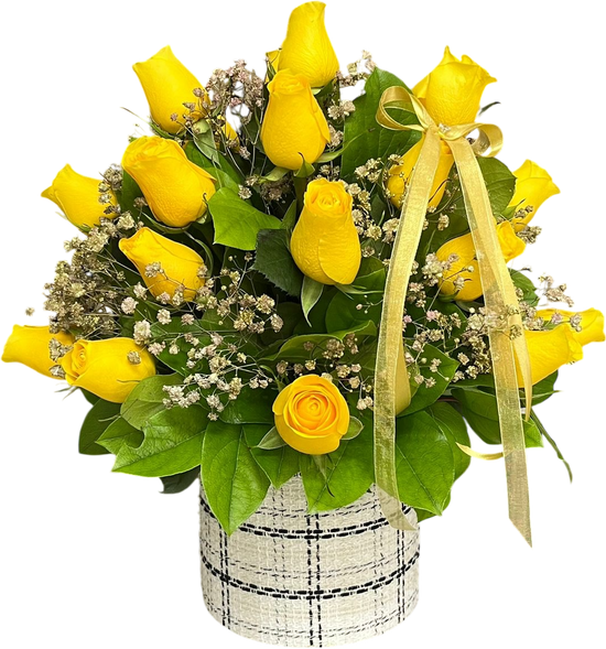 Caja de Rosas Amarillas Premium Miami - Arreglo Floral Alegría Entrega Mismo Día Doral