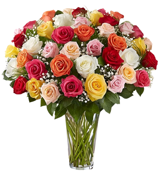 Colorful Birthday Roses in a Glass Vase – Miami