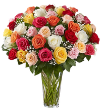 Rosas multicolor vibrantes para cumpleaños Miami. Arreglo colorido único que alegra cualquier celebración. Entrega hoy Doral, Brickell.