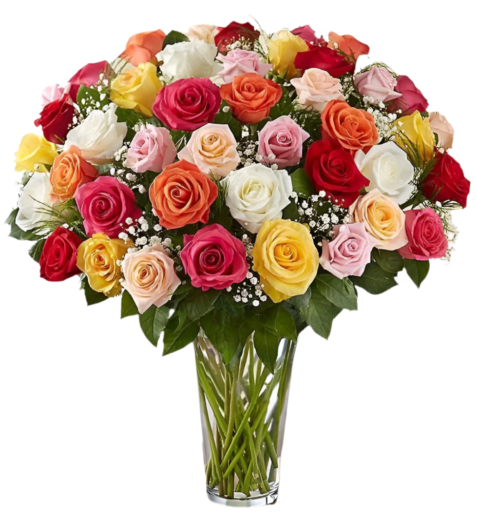 Rosas multicolor vibrantes para cumpleaños Miami. Arreglo colorido único que alegra cualquier celebración. Entrega hoy Doral, Brickell.