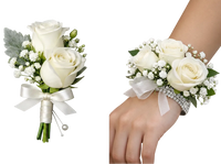 Elegant White Rose Prom Flowers – Boutonniere & Corsage Miami