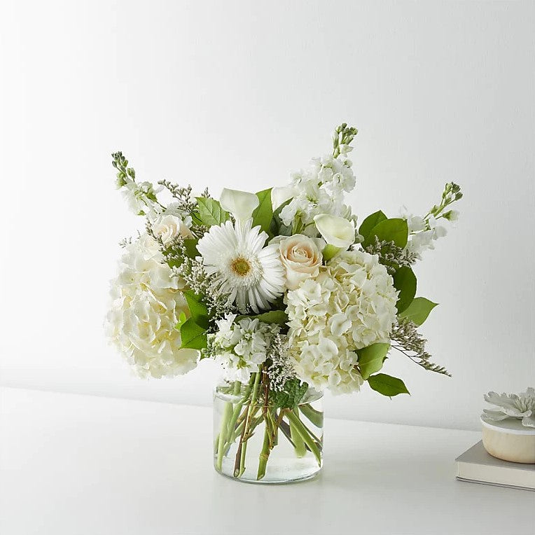 White Roses Hydrangeas Standard In Bouquet And Vase, Special Rose Bouquets And Arrangements, Rose Delivery, Anniversary Flowers & Gifts, Romantic Flowers & Gifts, Mother´s Day, Valentine’s Day. Bouquets Flowers in Coral Gables, Miami, Delivery Flowers, Florist in Coral Gables.
