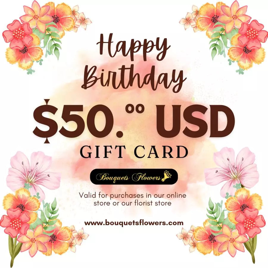 Gift cards for birthday, redeem them for premium products from our luxurious store and give the gift of choice, our gift cards have values of: $50,oo USD
