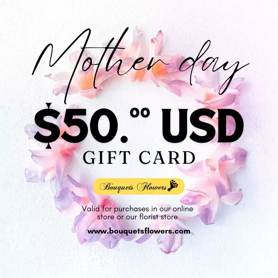 Mother's Day Gift Cards, redeem them for premium products from our luxurious store and give the gift of choice, our gift cards have values of: $50,oo USD