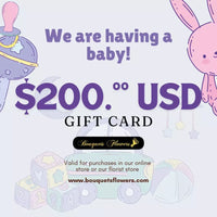 New baby gift card, redeem them for premium products from our luxurious store and give the gift of choice, our gift cards have values of: $200,oo USD