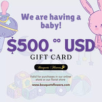 New baby gift card, redeem them for premium products from our luxurious store and give the gift of choice, our gift cards have values of: $500,oo USD