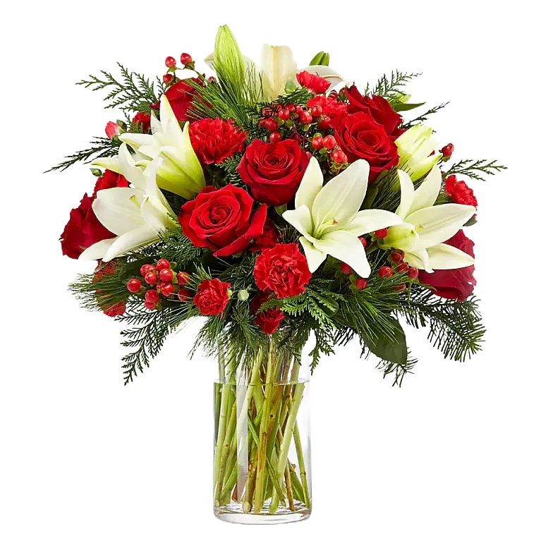 
                  
                    With this image, we present our beautiful “Christmas Blessings Bouquet, this image represents the exquisite size, we elaborate it with roses and carnations of red color, white lilies and green accompaniment in a standard glass vase, we make deliveries to domicile in the cities of Miami and Bogota. We are florists.
                  
                