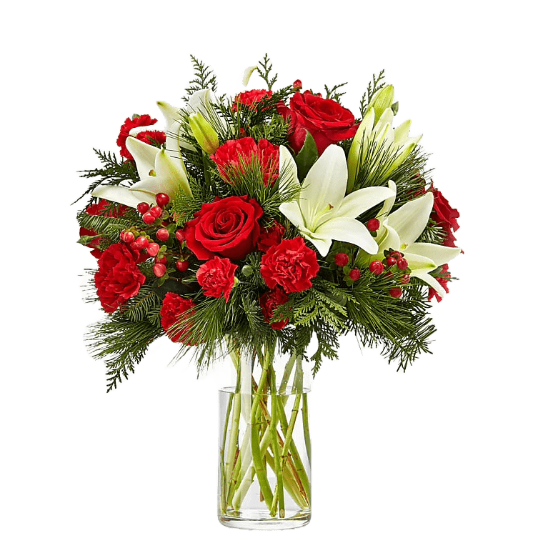 
                  
                    With this image, we present our beautiful “Christmas Blessings Bouquet, we design it with four presentations: medium, we elaborate it with roses and carnations of red color, white lilies and green accompaniment in a standard glass vase, we make home deliveries in the cities of Miami and Bogota. We are florists.
                  
                