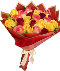 Vibrant congratulations bouquet with mixed color roses in a large premium arrangement