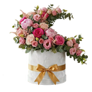 Elegant pink flowers box with roses and soft blooms for congratulations gift