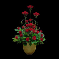 Modern vertical arrangement with red roses in elegant vase for congratulations and achievements