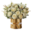 Elegant white flowers box with roses and soft blooms for congratulations and new beginnings