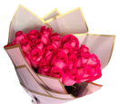 Fresh pink roses bouquet for Easter and spring with elegant pastel wrapping