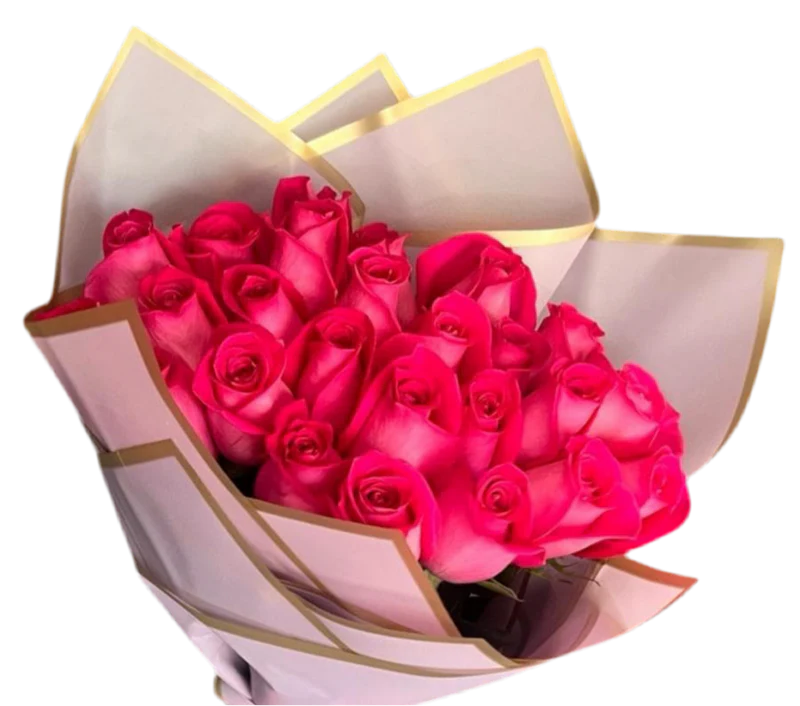 Fresh pink roses bouquet for Easter and spring with elegant pastel wrapping