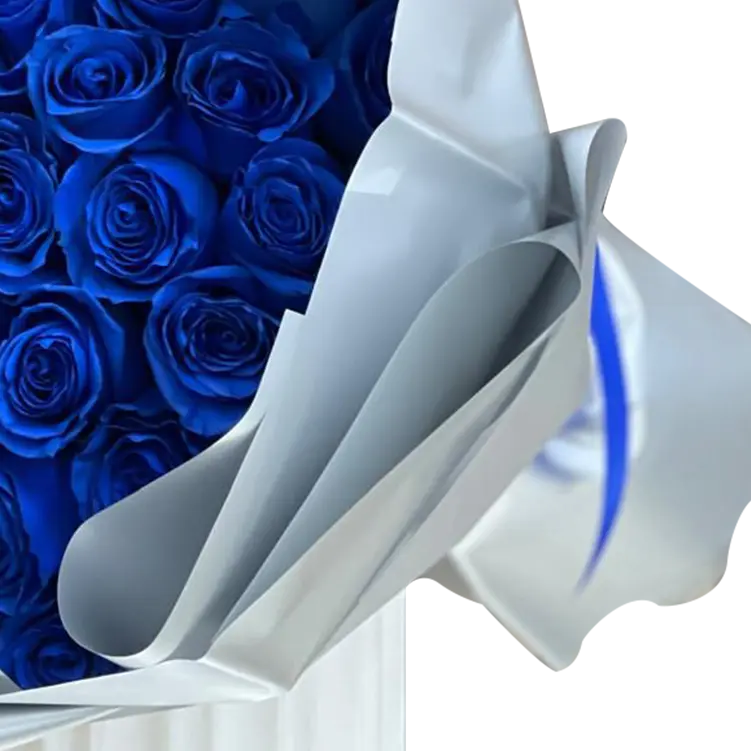 
                  
                    Florist image Bouquets Flowers located in Miami of a bouquet with 50 blue roses to celebrate the holiday of lights or Hanukkah. Reliable delivery address in Miami. Detail of the gift wrapping paper.
                  
                