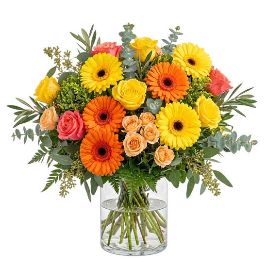 Miami Sunshine Birthday – Gerbera Daisy & Rose Arrangement